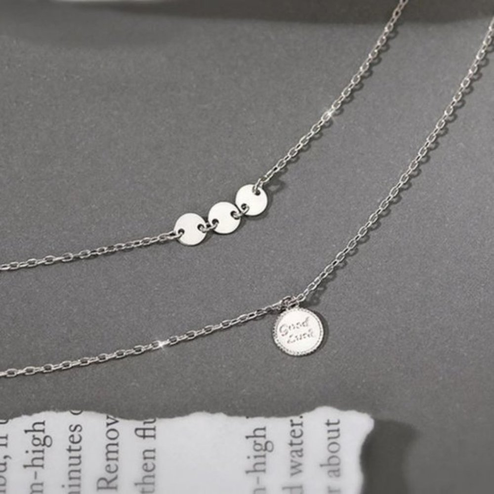 *925 Sterling Silver Coin Drop Layered Necklace - Picture 11 of 13